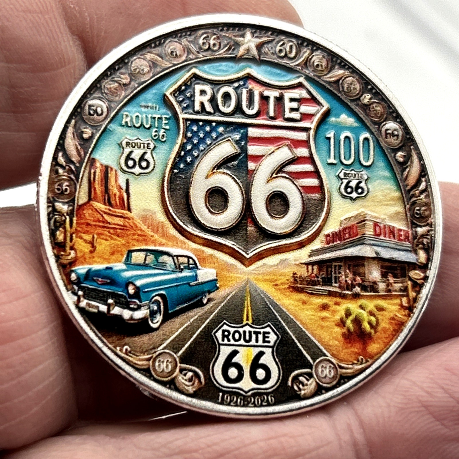 US ROUTE 66 💥 100 Year Anniversary Commemorative Token Coin 40mm