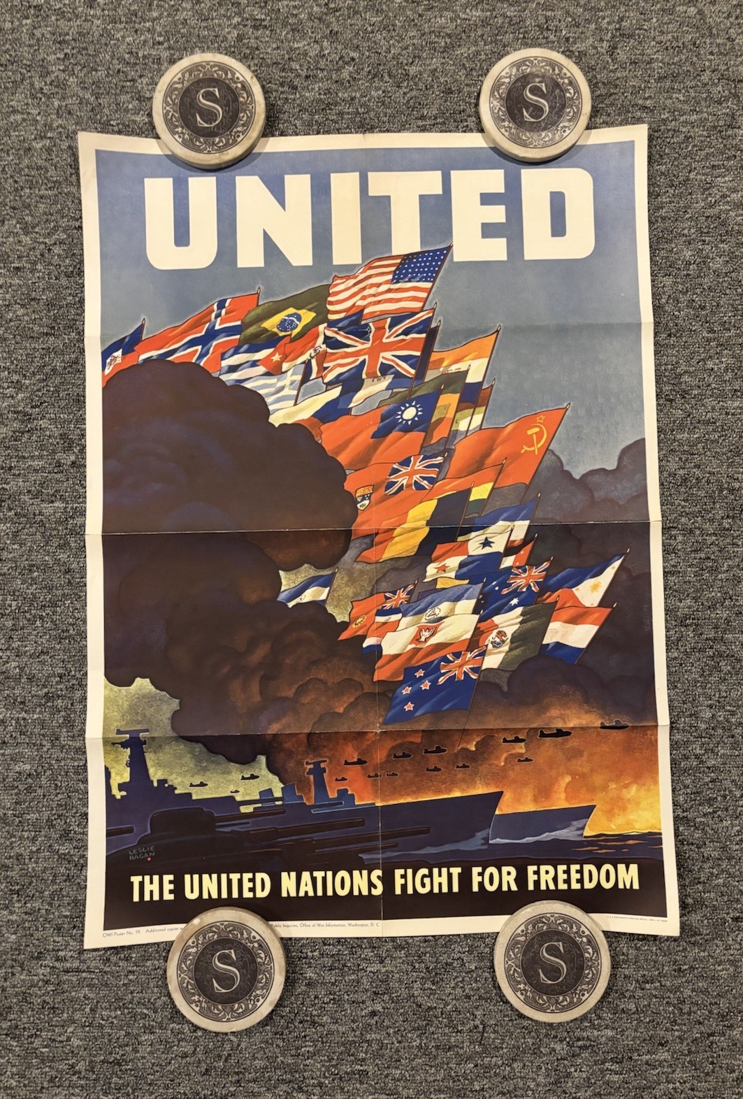 Original WWII Poster United The United Nations Fight For Freedom 20x28”