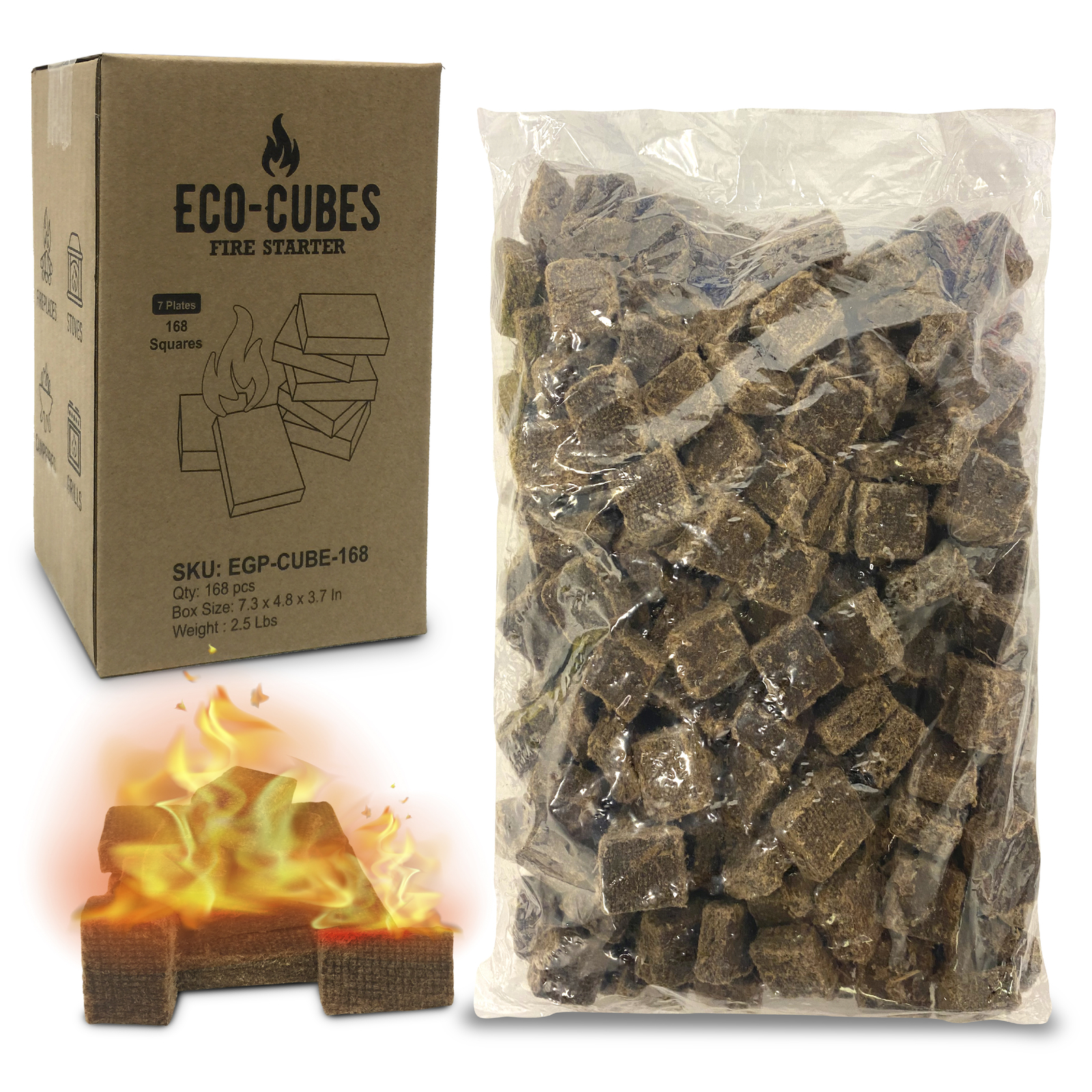 Eco Cubes–Fire Starter for Grill, Fireplaces, Campfires and Wood Stove-Qty 168