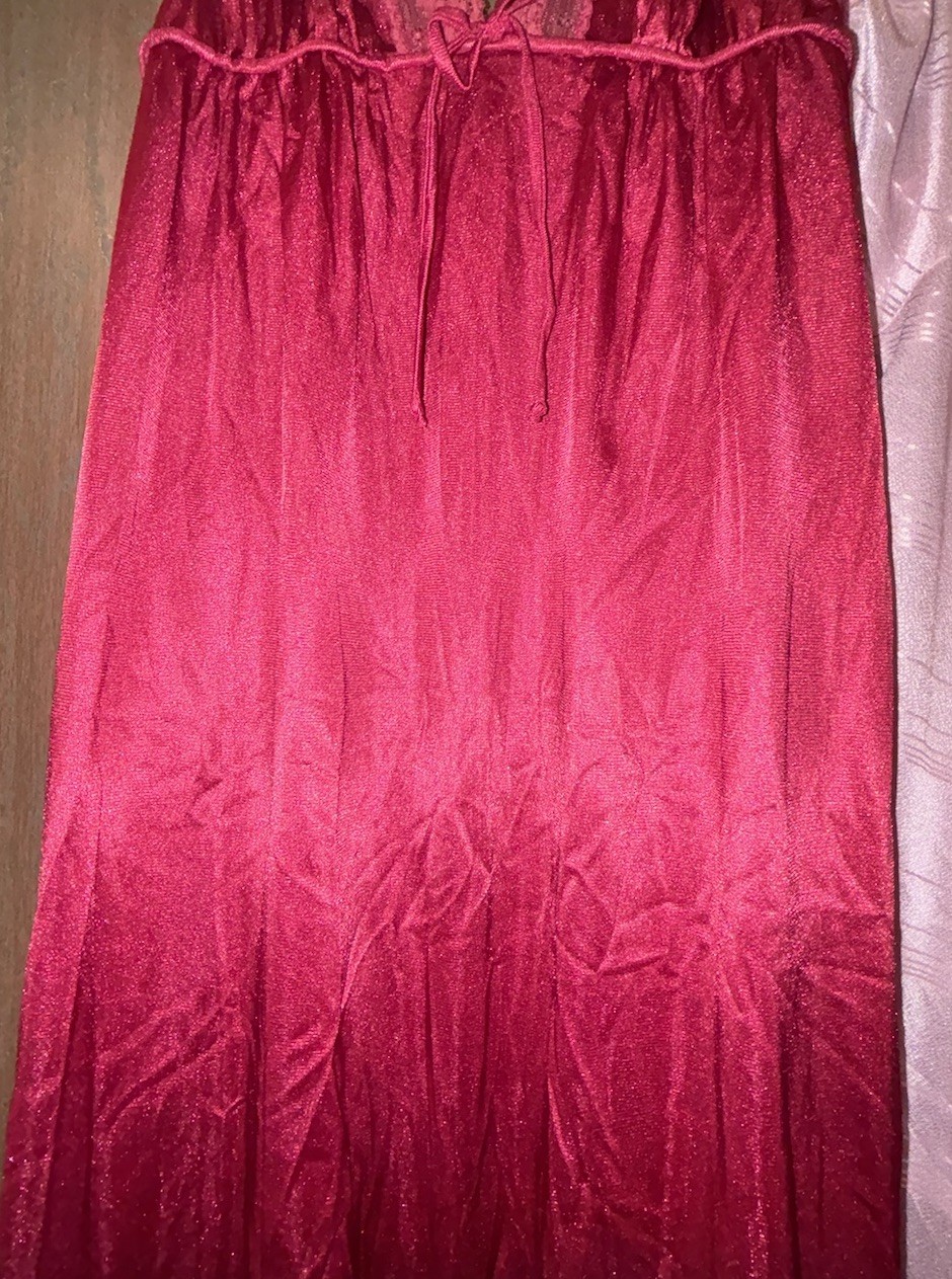 Vintage Sears Long Nylon Nightgown Lace Trim S 32/34 USA (2) Wine, Mauve