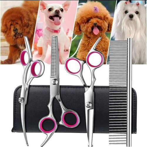 7" Professional Pet Dog Grooming Scissors Set Straight Curved Thinning Shear Kit