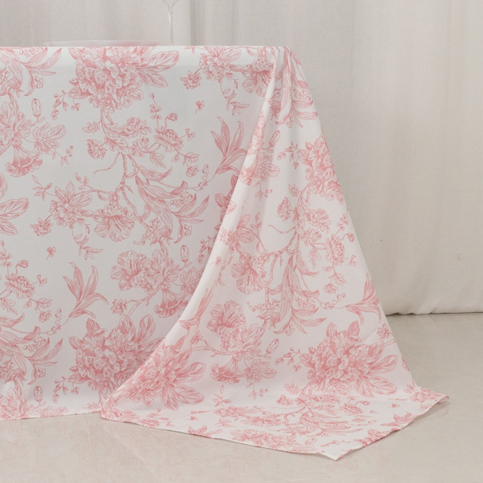 90" x 132" Pink French Toile Pattern Polyester Rectangular Tablecloth