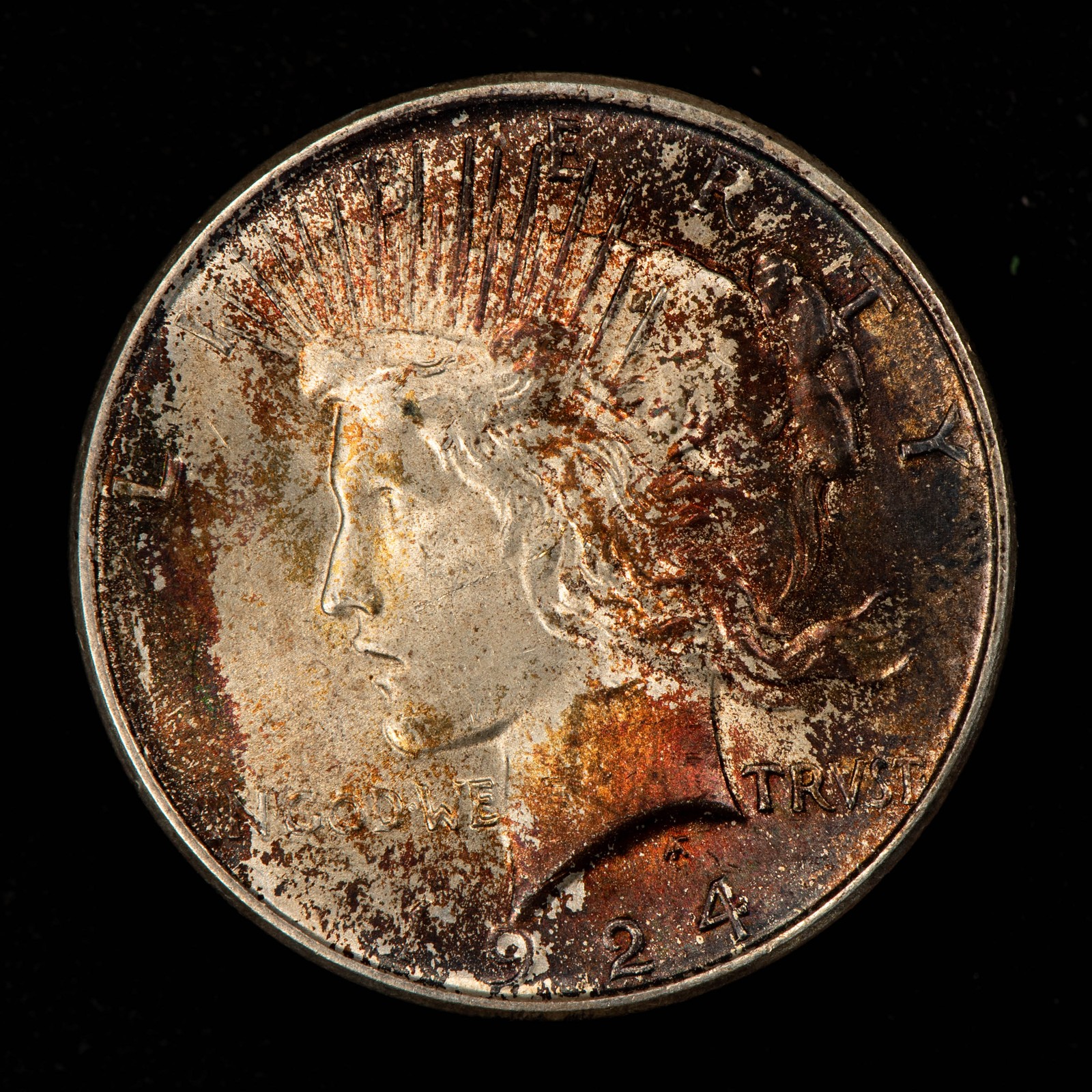 1924 $1 Silver Peace Dollar - Luster - Deep Rainbow Pattern Toning - SKU-D7665