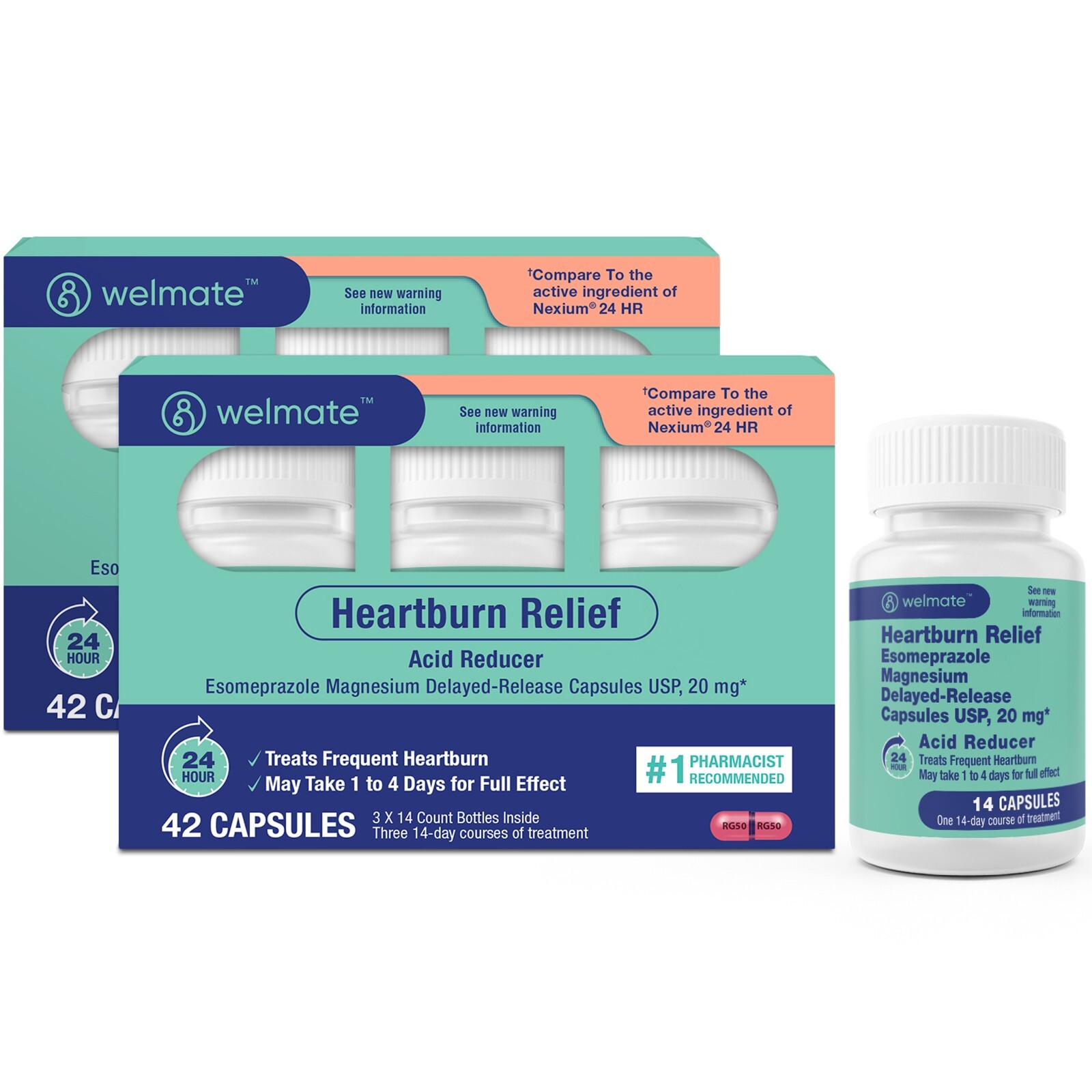 WELMATE Esomeprazole Magnesium 20mg DR Capsules | 24Hour Acid Reducer | 84 Count