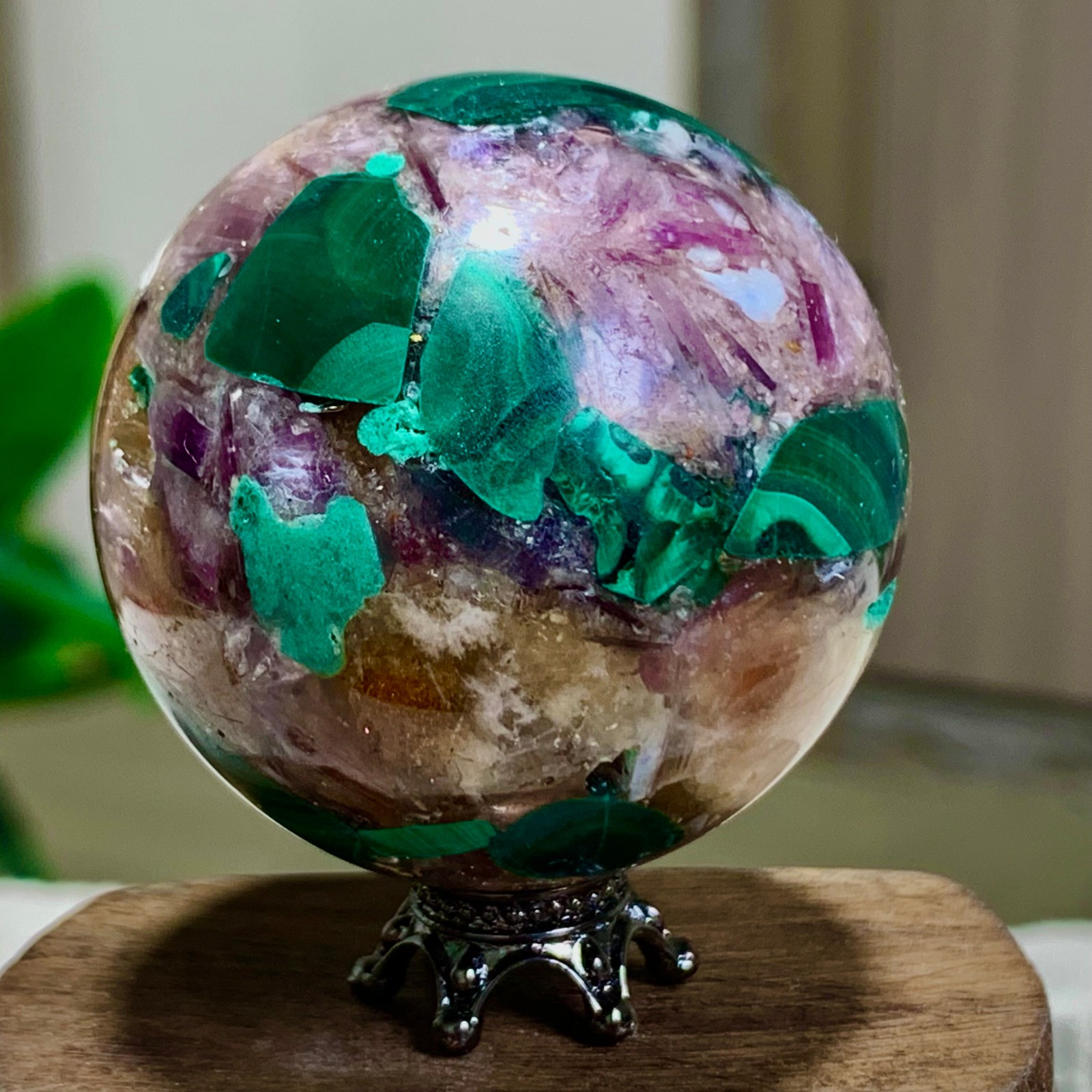 95G Newly discovered rare malachite purple mica symbiotic sphere restoration