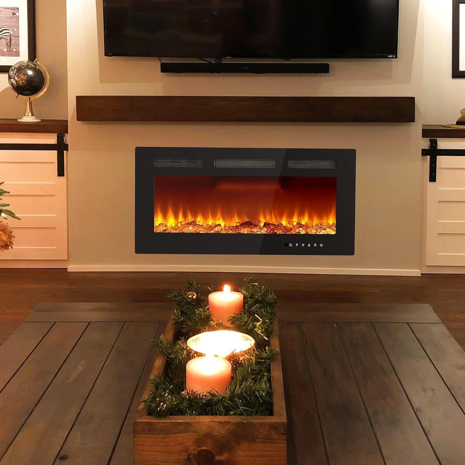 50" Electric Fireplace Recessed Insert or Wall Mounted Standing Electric Heater