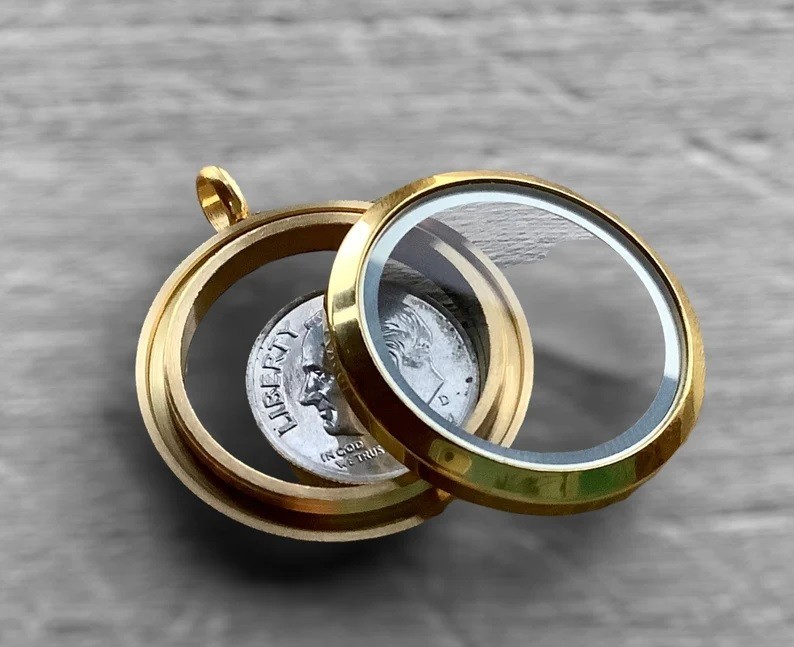 Gold Moon Rock Locket, Lunar Meteorite Necklace Jewelry With Authenticity Card