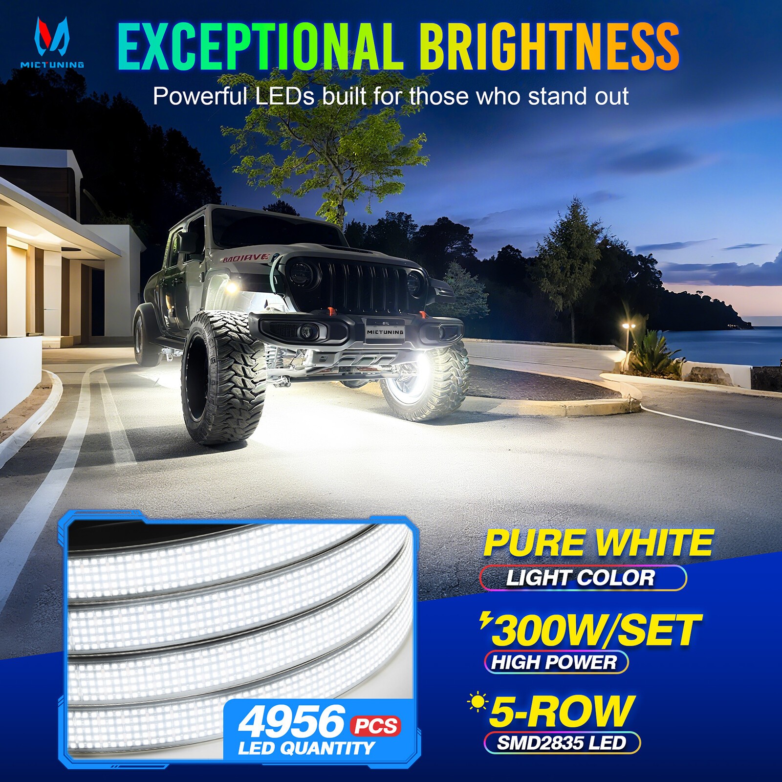 4Pcs 17" Inch 5-Row Pure White LED Wheel Lights Car Rim Lights Ultra-Bright