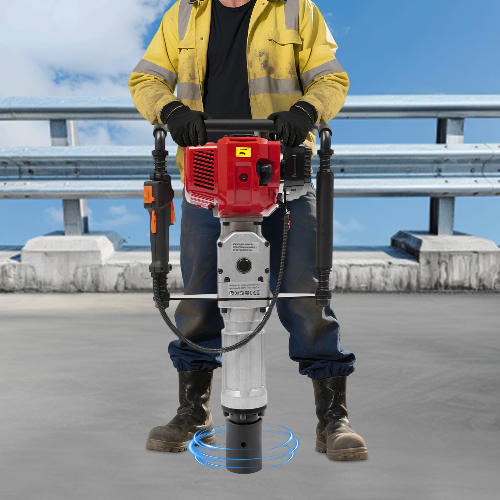 Gas Powered T-Post Driver 2-Stroke Gasoline Engine Fence Farm Push Pile Digger