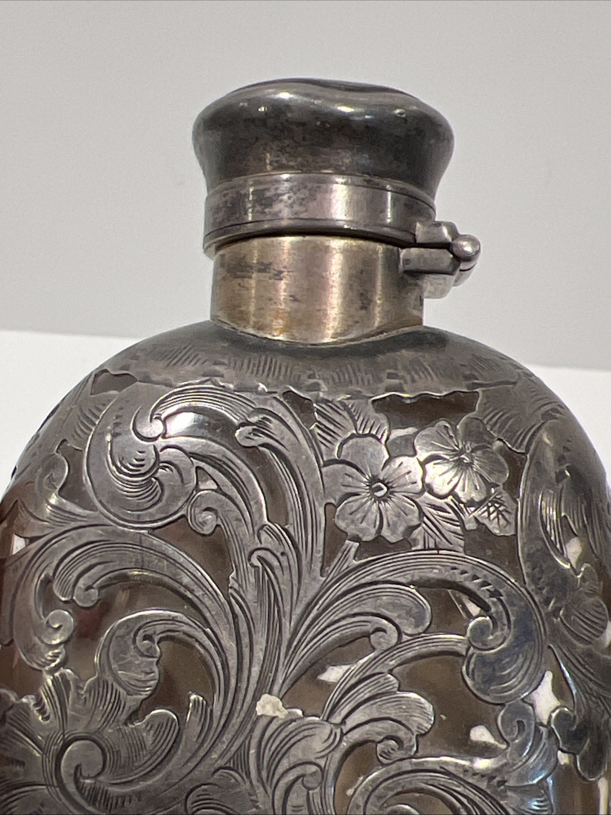 Antique Gorham .925 Sterling Silver Over Glass Overlay Flask Unmolested