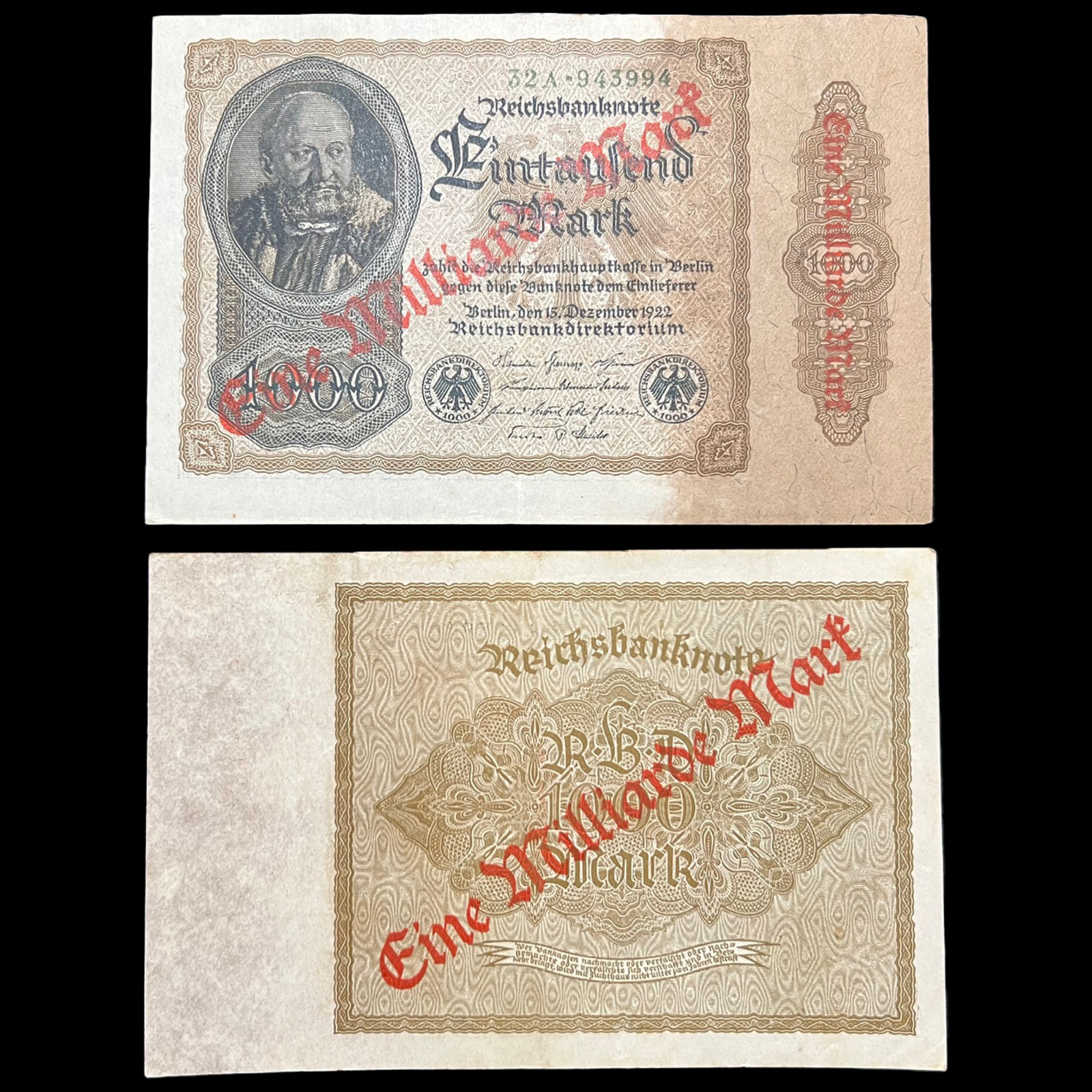 1922 German 1 Billion Mark Banknote WW1 Military Inflation Fascist Hitler Nazi