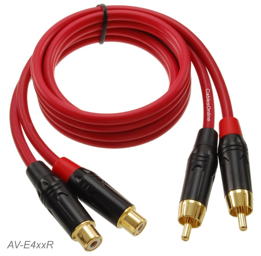 Dual-RCA Male/Female Ultra-Flexible Red Extension Audio Cable