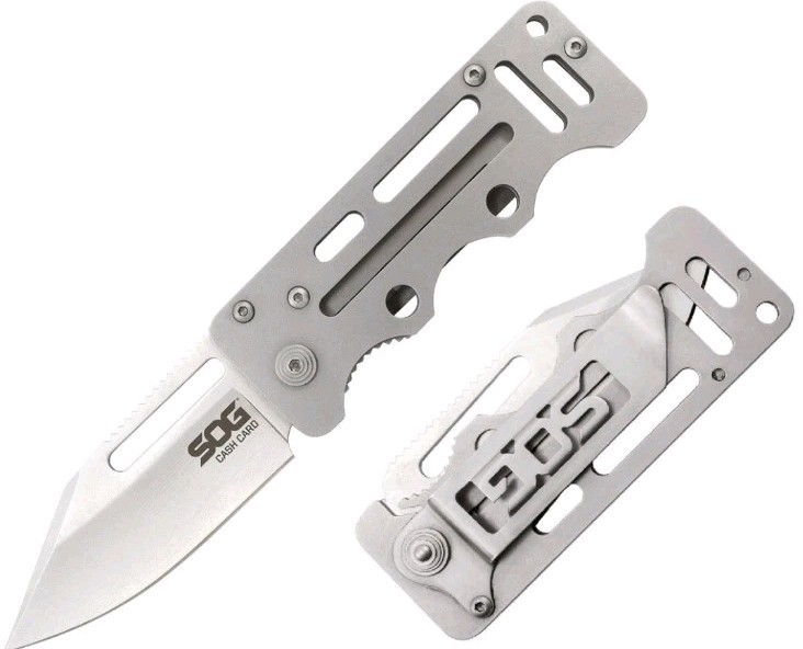 SOG Cash Card Folding Knife, Money Clip, Plain Edge, Stainless