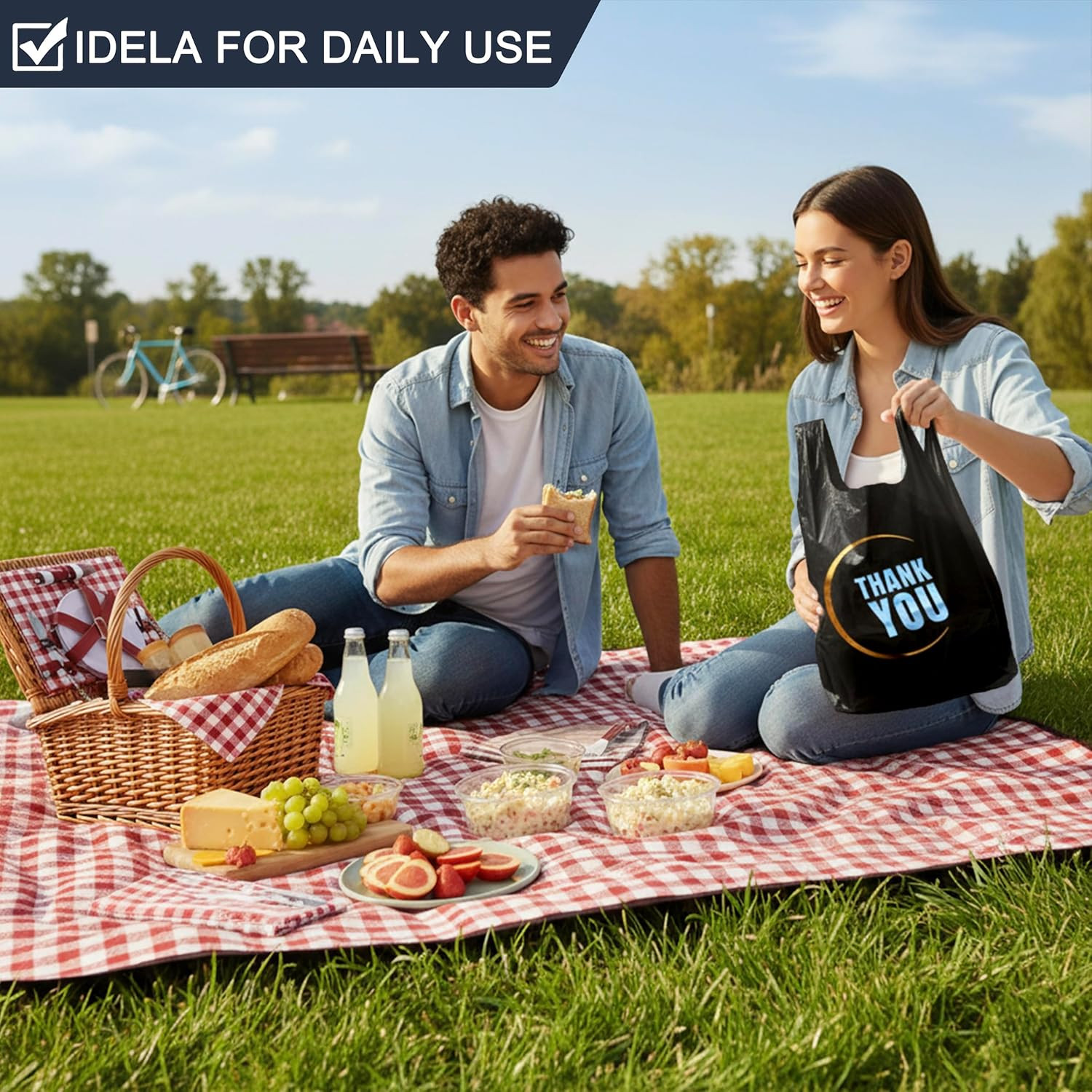 100 Count Plastic Bags - Black T Shirt Bags with Handle for Retail Shopping and