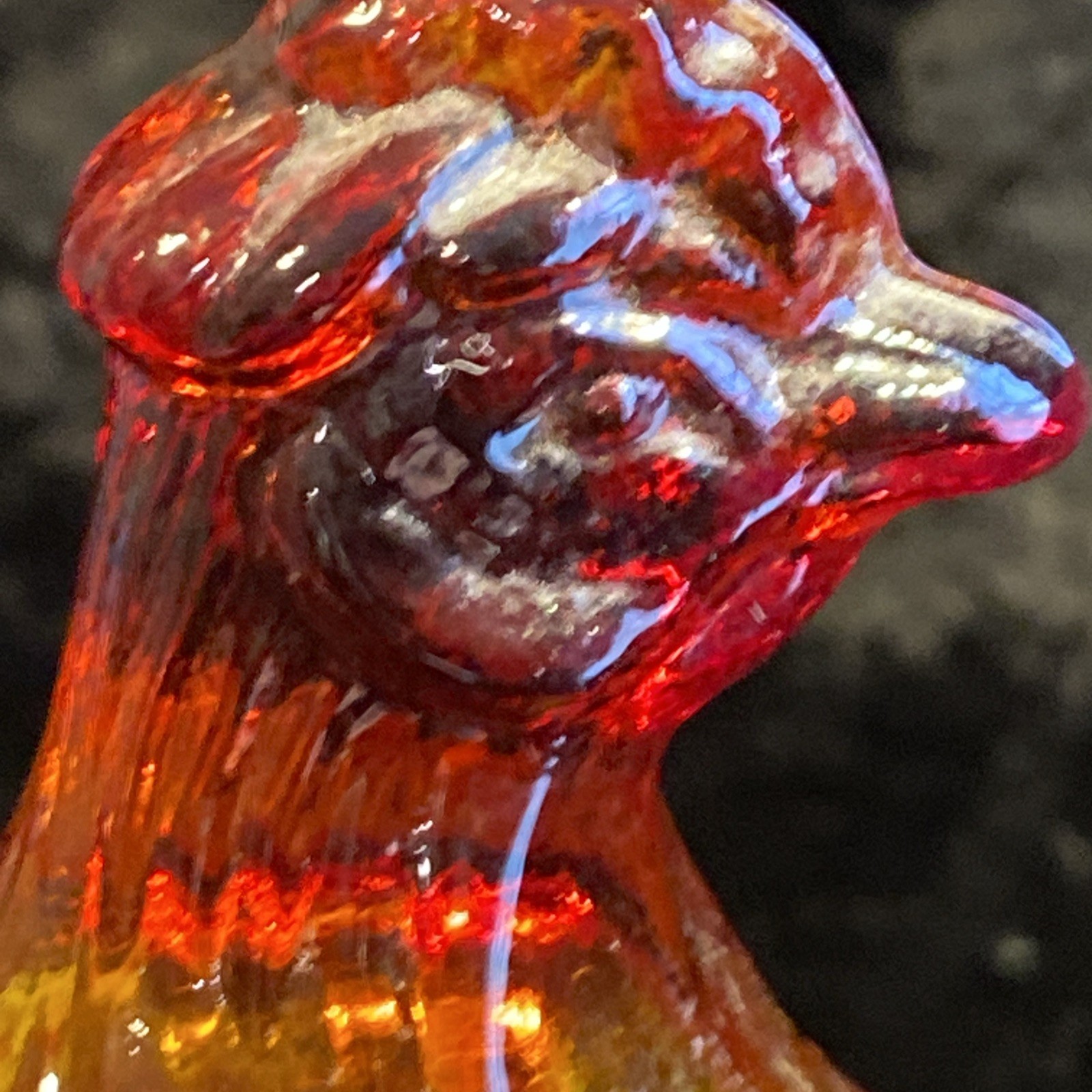 Rare Vintage 6 Inch LE Smith Flame Glass Red Amberina Hen On Nest 2chicks