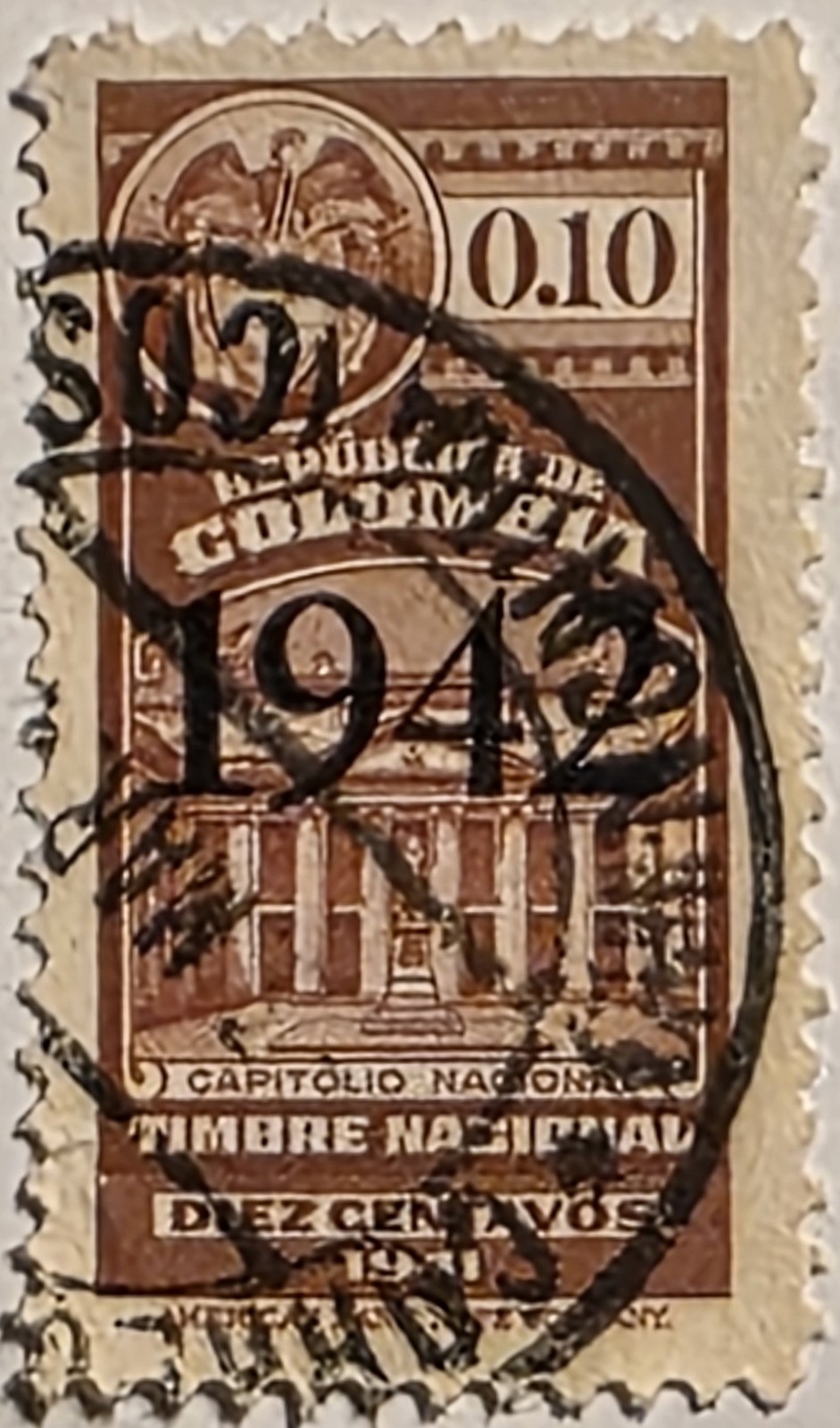 Colombia 1941, Revenue/Tax Stamp, "1942" Year of Use Verified, Free SHIPPING!