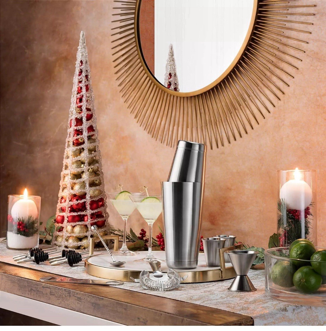 FineDine Expert Cocktail Shaker Home Bar Set - 14 Piece Stainless Steel Bar Kit