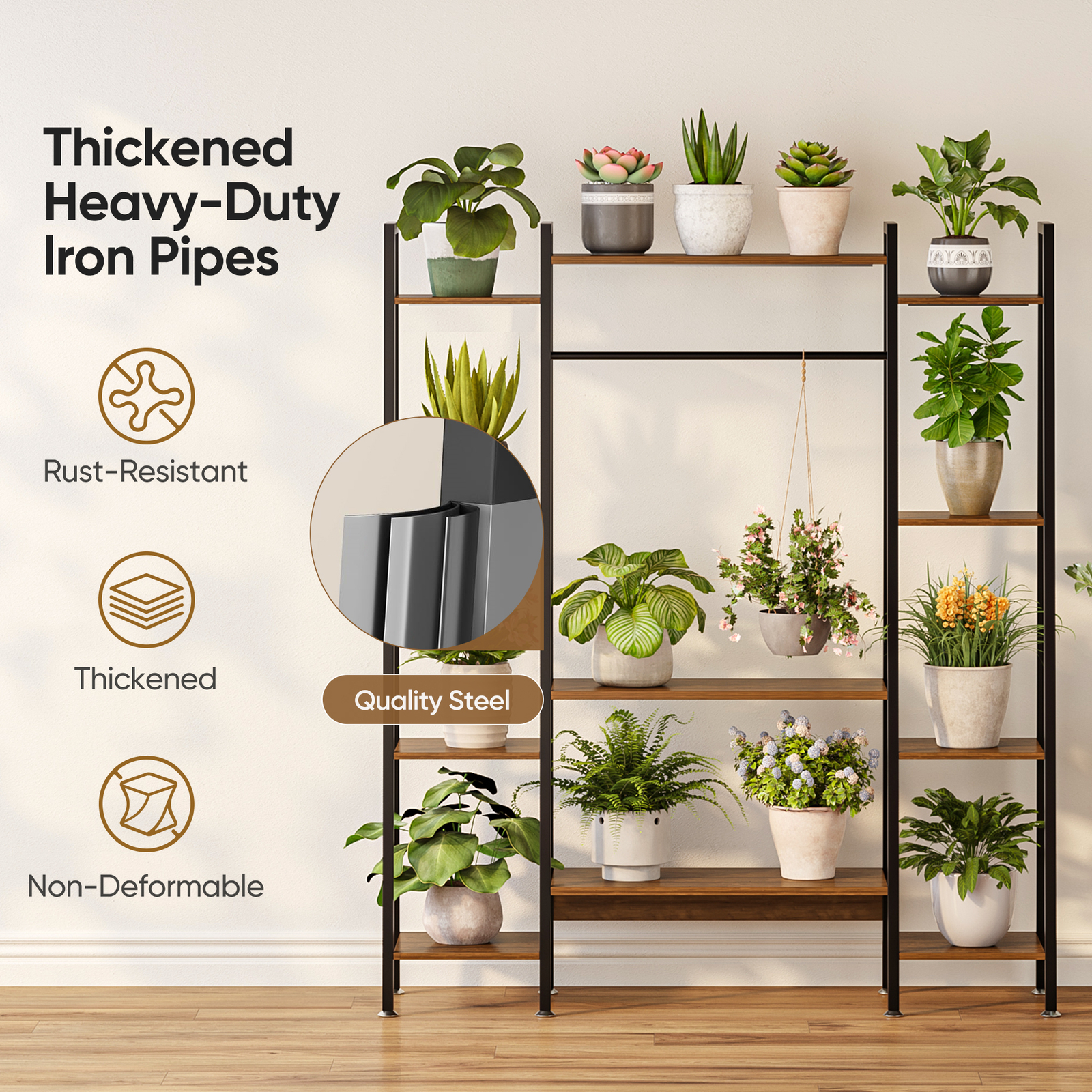 11 Tiers Plant Stand Holder Shelf with Grow Lights Tall Plant Display Rack Metal