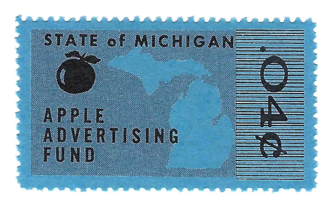 Michigan Apple Advertising Stamp - 4¢ Blue - State Revenue
