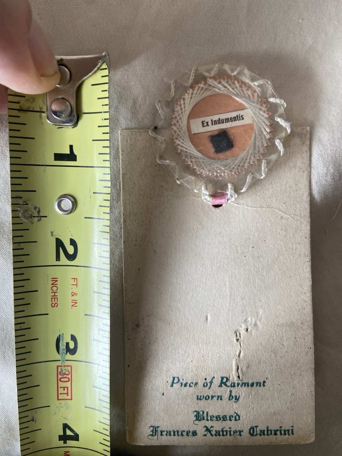 Vintage Saint Frances Xavier Cabrini Piece of Raiment Relic Reliquary