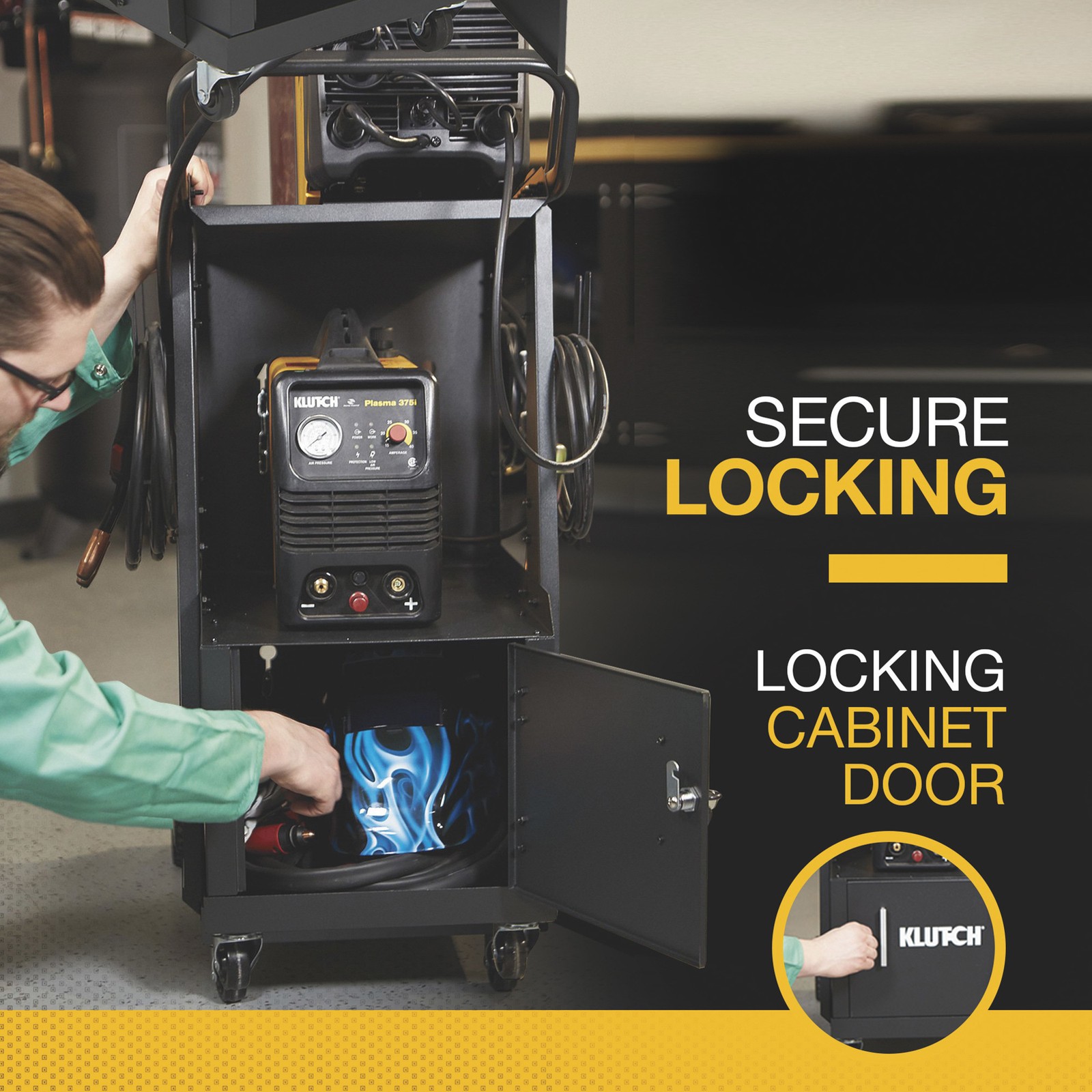 Klutch 2-Tier Welding Cart with Locking Cabinet, 31-1/2in.L x 16-1/8in.W x