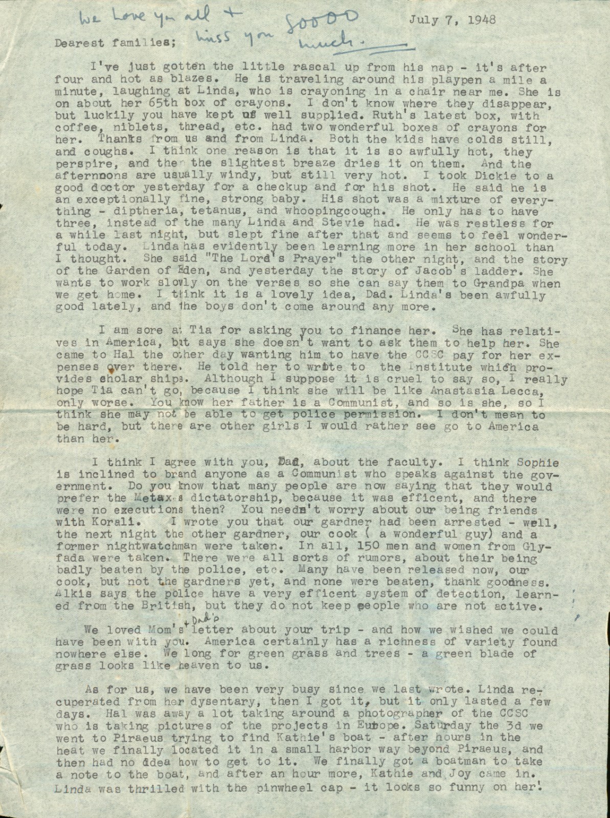 Greek Civil War Men Taken Communists Whooping Cough Dysentery Greece Letter AMAG