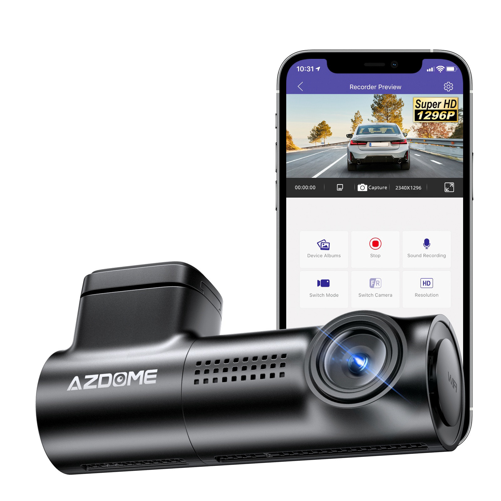 AZDOME 1296P Dash Cam WiFi Night Vision Parking Mode Small Camera for Car 1080P