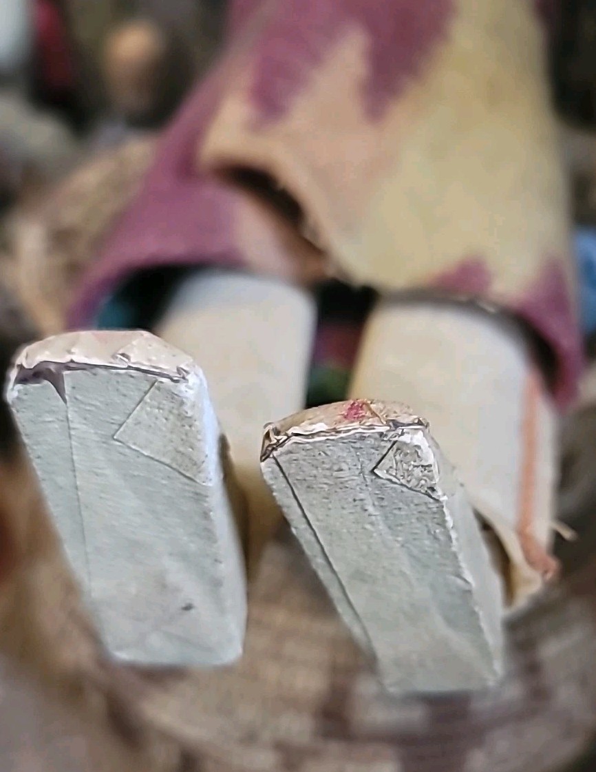 Antique Skookum Doll Early Paint Face Wool Straw Stuffed Mohair Wood Legs 15 1/2