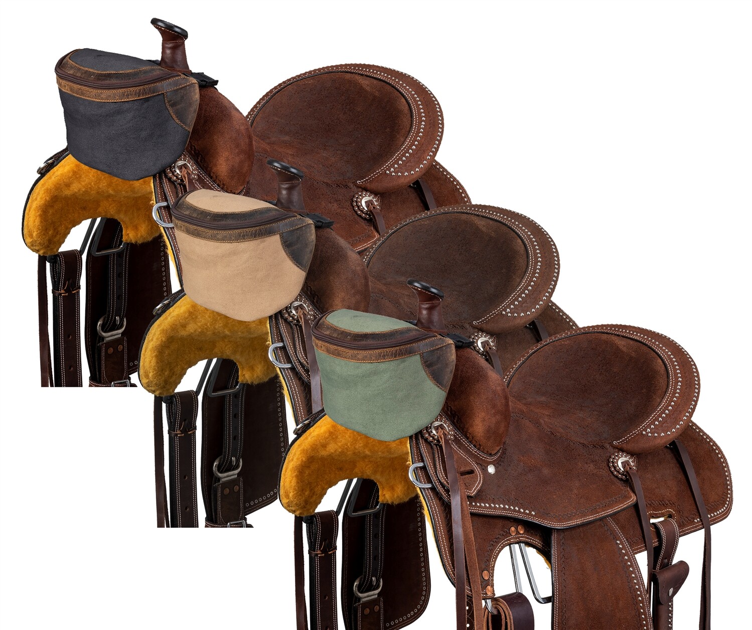 Western Saddle Pommel Pouch - Canvas with Leather accents - 3 Colors