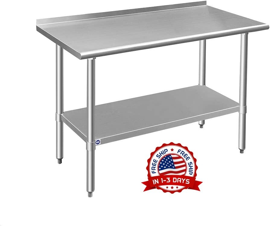 Mesa De Acero Inoxidable De 24x48 Pulgadas Con 2 Niveles Ajustables Nuevo 2022