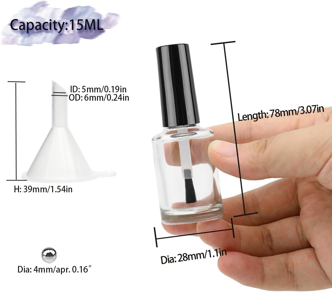 Empty Nail Polish Bottles with Brush Cap, 15ml Empty Glass Refillable Nail Po...