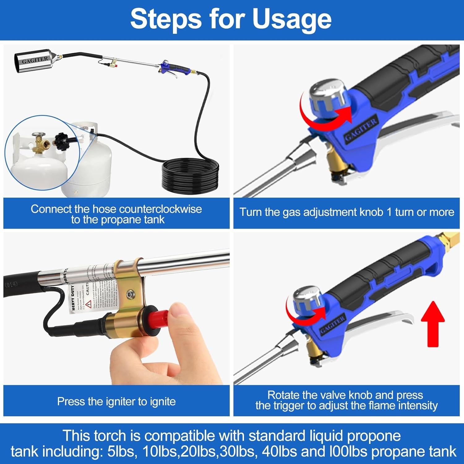 GAGITER Weed Torch Propane Burner, Blow Torch,180,000 BTU Propane Torch,Gas Vapo