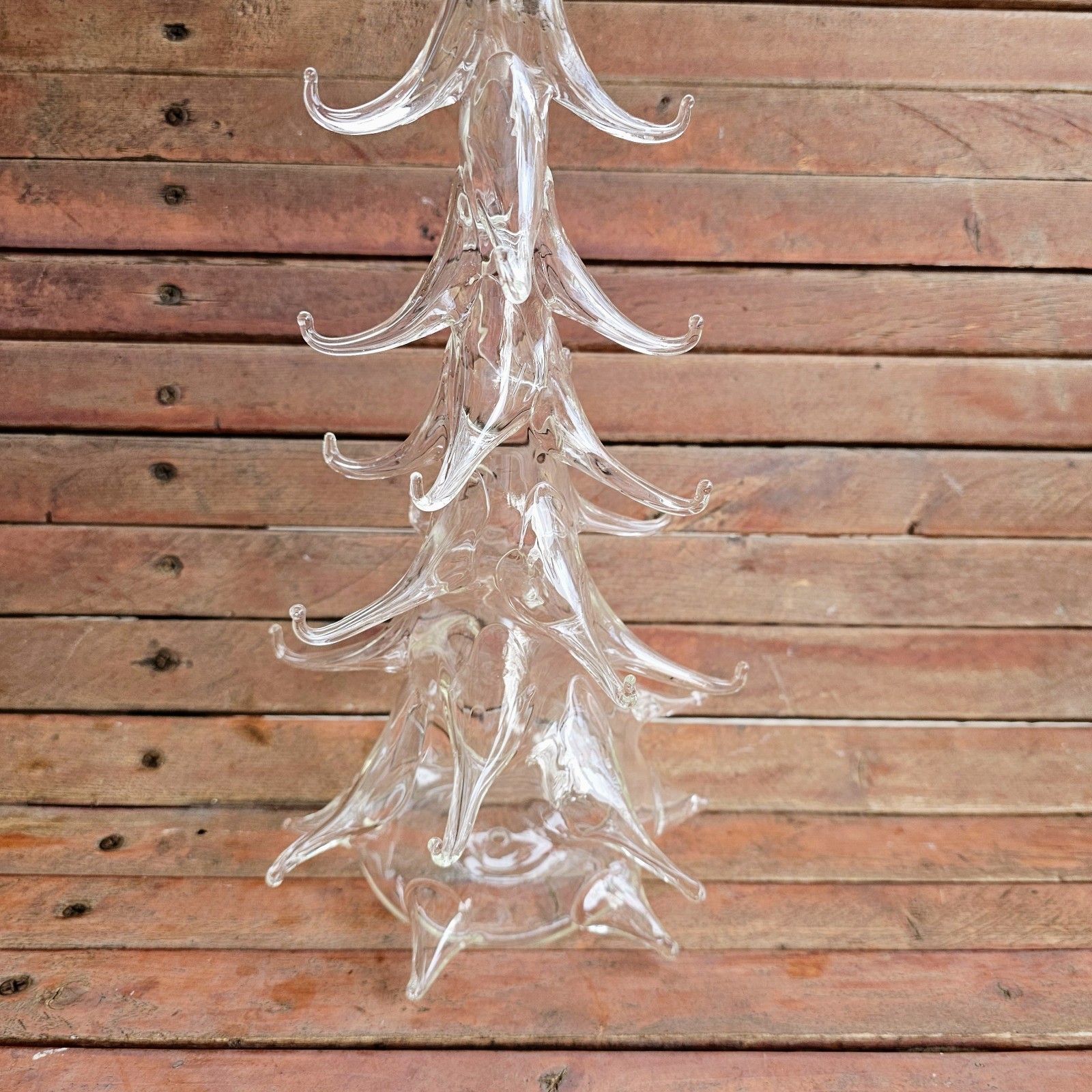 15.5" Hand Blown Clear Glass Christmas Tree - Appears to be Parise Vetro Italy