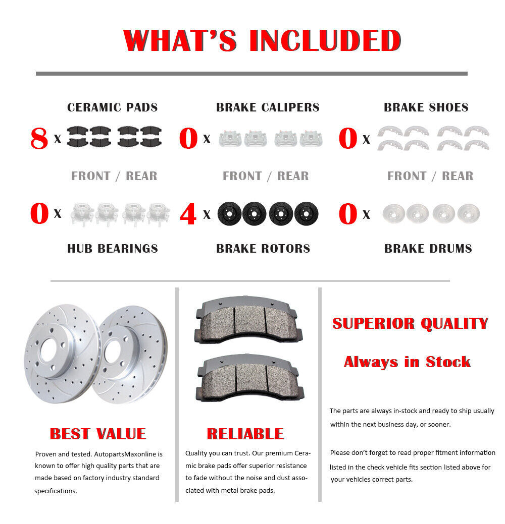 For Jeep Compass Patriot Dodge Avenger Caliber Front Rear Rotors Brakes Pads Kit