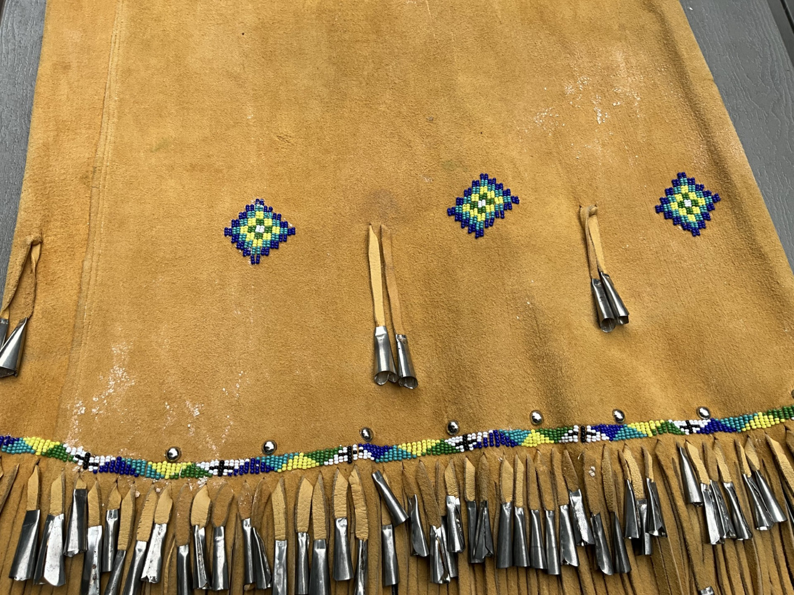 Vintage? Native American Apache Beaded Leather Dress With Tin Cones # 2