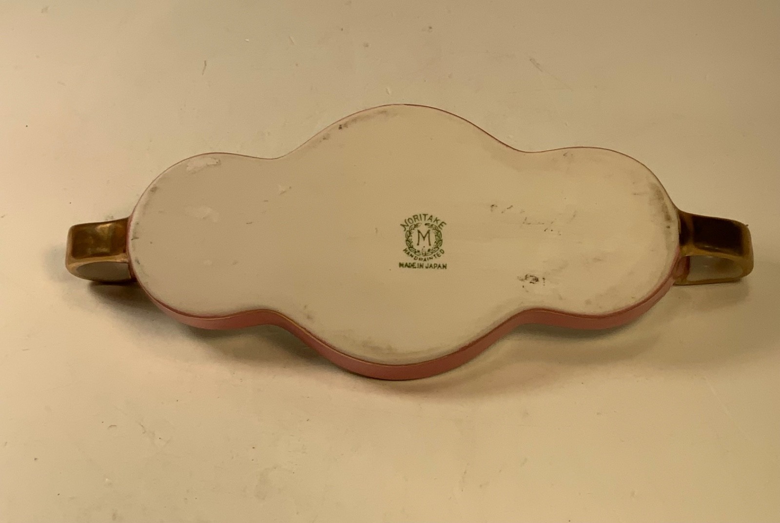 RARE Antique Noritake "M" Morimura Hand Painted Pink & Gold Comdiment Set & Tray