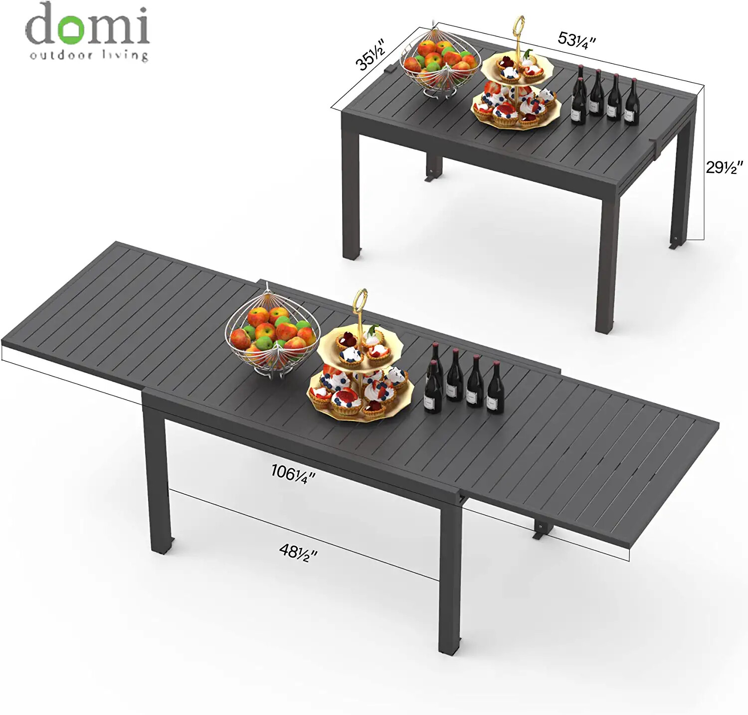 Domi Patio Dining Expandable Table Metal Aluminum Outdoor Table for Porch Lawn