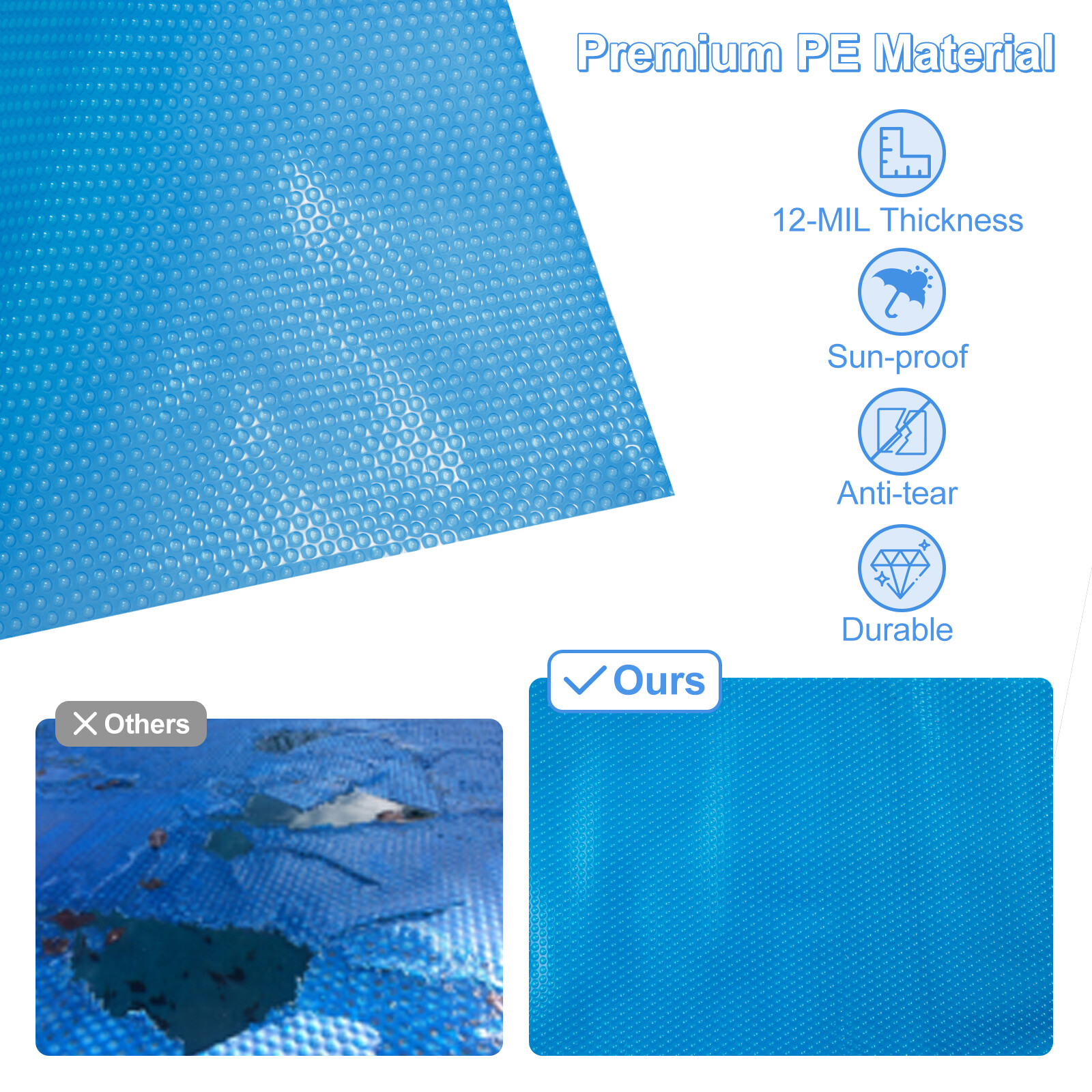 18 x 36 ft Rectangular Solar Pool Cover Insulating 12-MIL Heat Retaining Blanket
