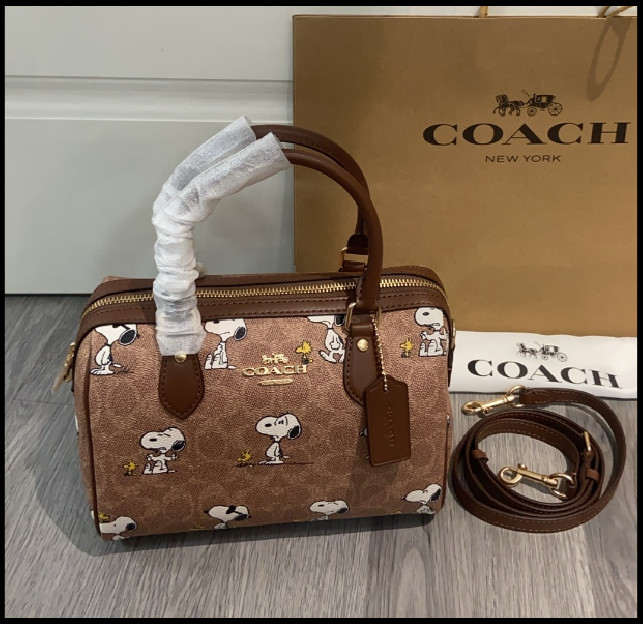 COACH CBM33 Rowan Satchel Bag Peanuts Snoopy Signature Coated Canvas Outlet New