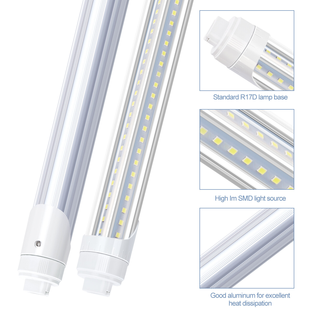 T8 8FT R17D HO Led Tube Light 8' Led Bulbs 65W 45W 8Foot Led Shop Light 6000K