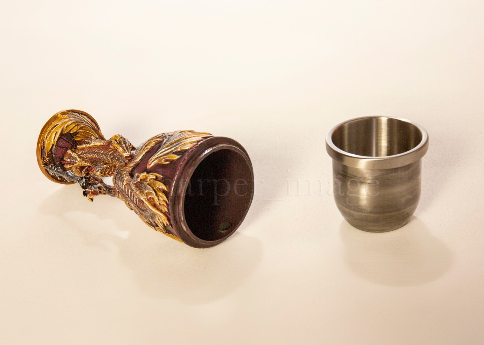 Fierce Guardian 'Flame' Dragon + Sword Wine Goblet, Gothic Fantasy Sculpture