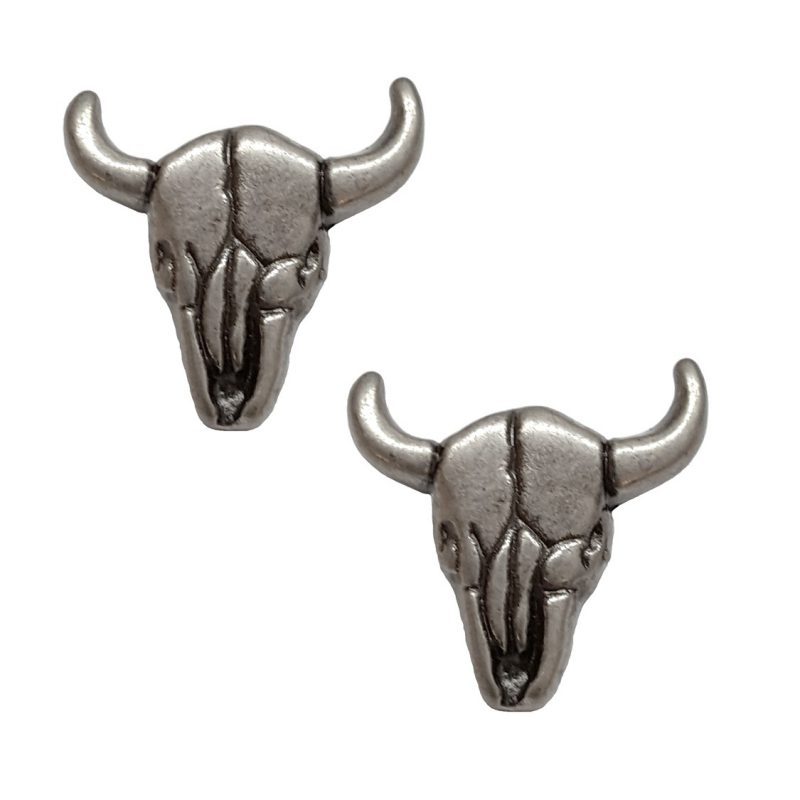 New 1" Western Steer Skull Concho 2 Pack Antiqued With Rivets
