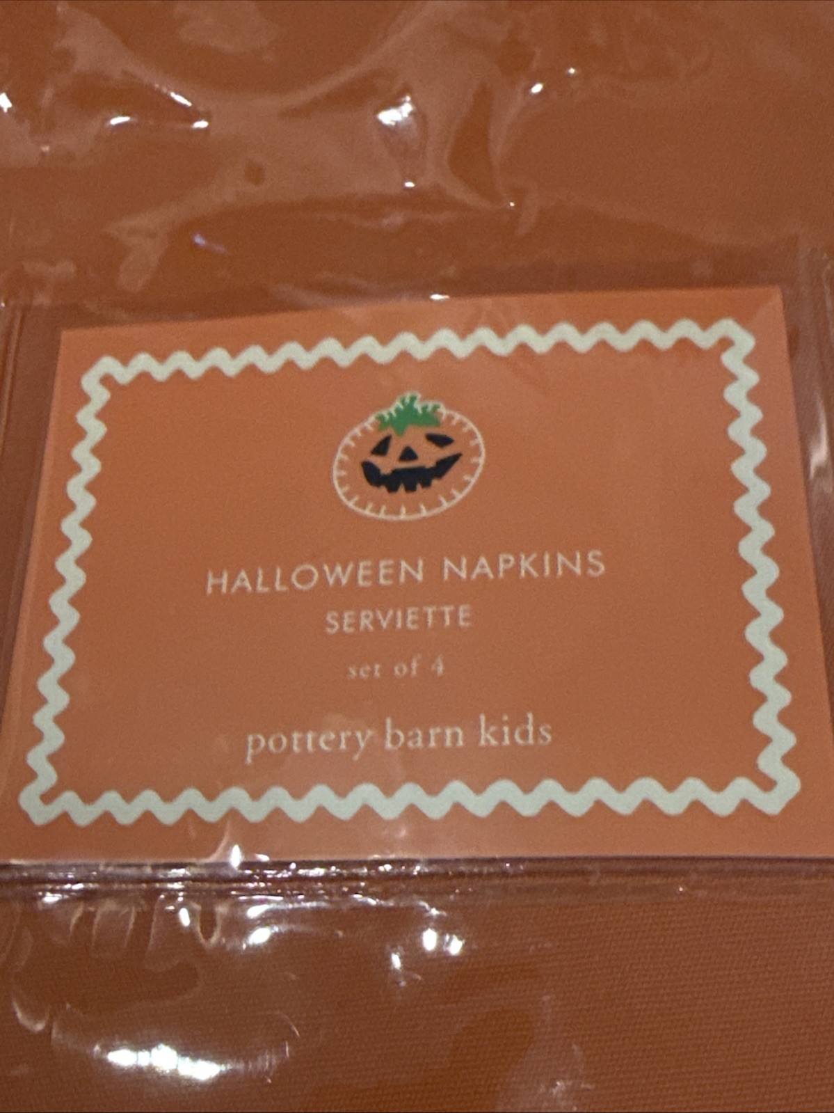 Pottery Barn Kids Halloween Ric Rac 4 Pumpkin Napkins Holiday New