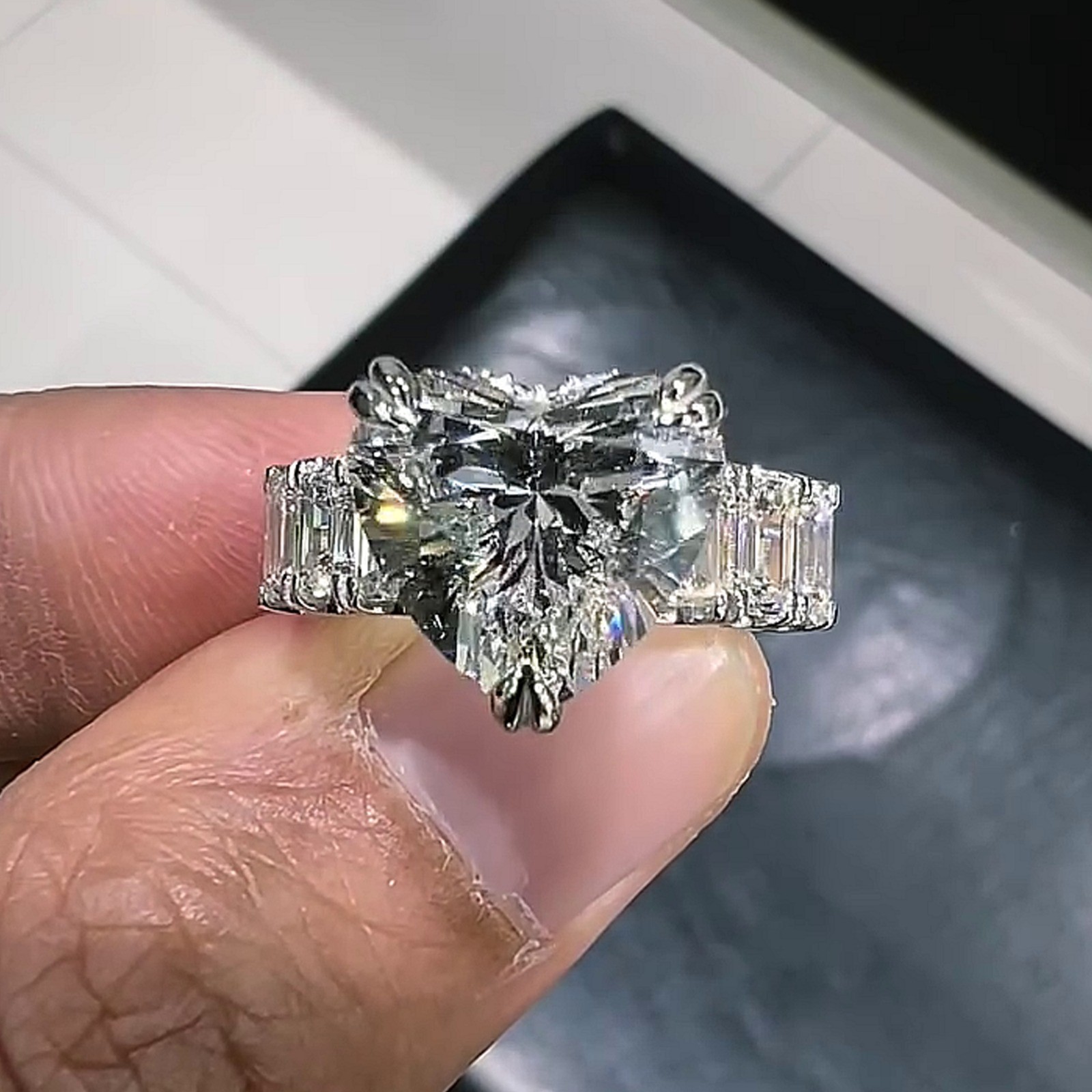 5.45CTW Heart Cut Moissanite Half Eternity Engagement Ring 14K White Gold Plated