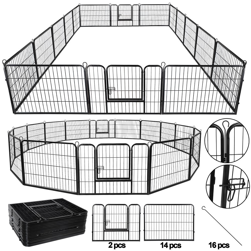 16 Panels Dog Pen Pet Playpen Kennel Fence Puppy Exercise Barrier Outdoor Indoor