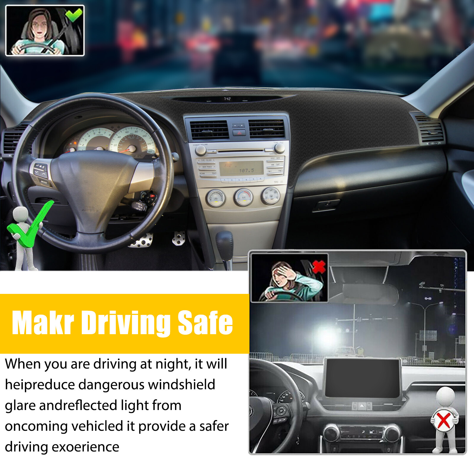 For TOYOTA CAMRY 2007-2011 US Dashmat Dash Cover Dashboard Mat Car Interior Pad