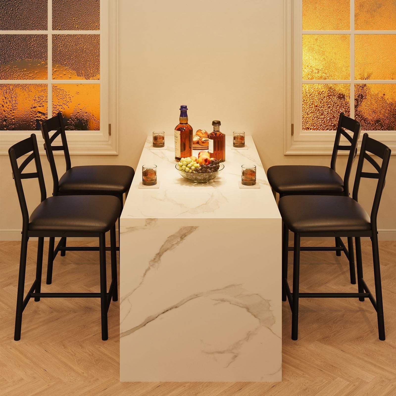 Set of 4 Counter Height Stools with Metal Frame Ergonomic Pu Leather Bar Stools