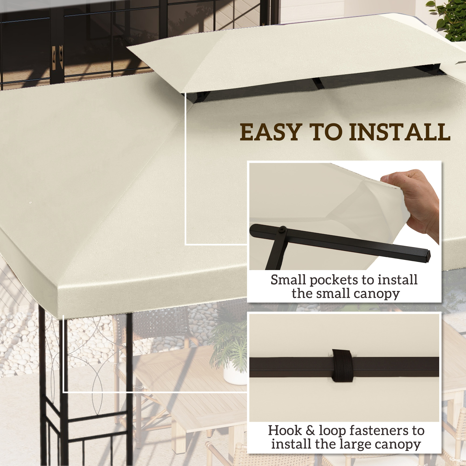 13' x 10' 2-Tier Gazebo Canopy Top Cover Replacement for Patio, Cream White