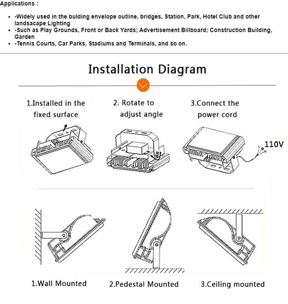 LED Flood Light 500W 300W 200W 150W 100W 50W 30W 20W 10W Outdoor Lamp Spotlight