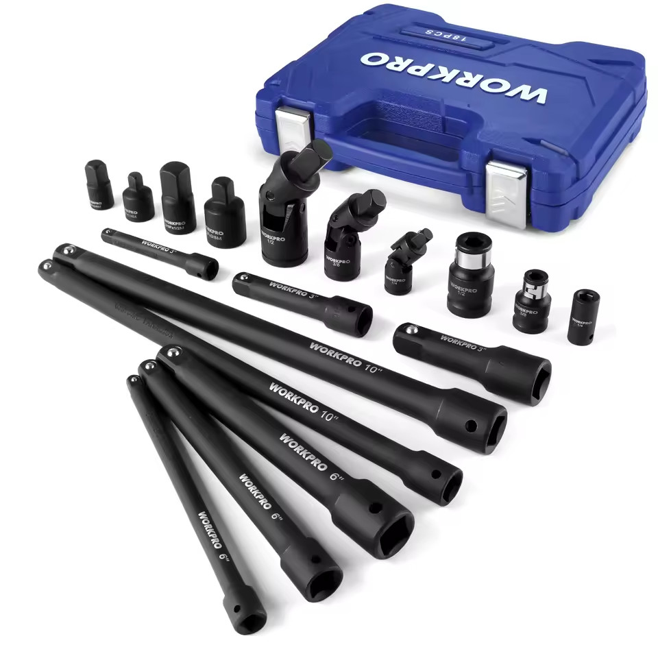 18PCS Socket Adapter Extension Bar Set Drive Universal Joint Impact Tool Kit